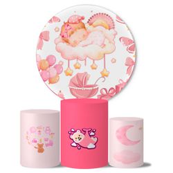 Trio de Capas Cilindros + Painel Veste Fácil Tema Chá de Bebê Menina - 7545 - ESTAMPARIA NET 