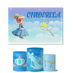 Trio De Capas Cilindros + Painel Retangular Horizontal Cinderela Cute 1 - 7528 - ESTAMPARIA NET 