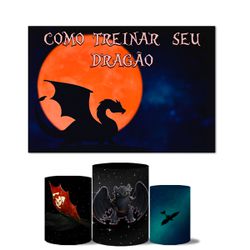 Trio De Capas Cilindros + Painel Retangular Horizontal Como Treinar o Seu Dragão 2 - 7531 - ESTAMPARIA NET 