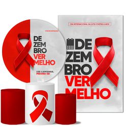 Kit Casado Veste Fácil Trio de Capas Cilindros + Painel Redondo + Painel Retangular Tema Dezembro Vermelho - 7628 - ESTAMPARIA NET 