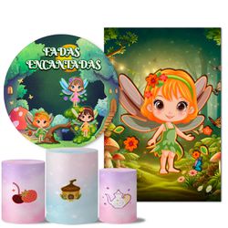 Kit Casado Veste Fácil Trio de Capas Cilindros + Painel Redondo + Painel Retangular Tema Fadas Encantadas - 7549 - ESTAMPARIA NET 