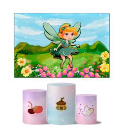 Trio de Capas Cilindros Veste Fácil + Painel Retangular Horizontal Tema Fadas Encantadas - 7549 - ESTAMPARIA NET 