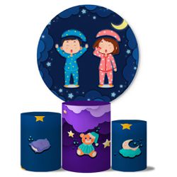 Trio de Capas Cilindros + Painel Veste Fácil Tema Festa Do Pijama - 7548 - ESTAMPARIA NET 