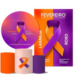 Kit Casado Veste Fácil Trio de Capas Cilindros + Painel Redondo + Painel Retangular Tema Fevereiro Laranja e Roxo - 7631 - ESTAMPARIA NET 