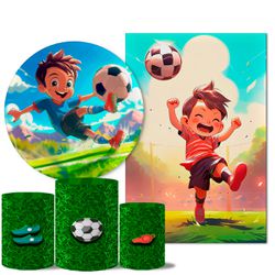 Kit Casado Veste Fácil Trio de Capas Cilindros + Painel Redondo + Painel Retangular Tema Futebol 5 - 7567 - ESTAMPARIA NET 