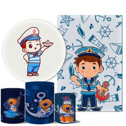 Kit Casado Veste Fácil Trio de Capas Cilindros + Painel Redondo + Painel Retangular Tema Marinheiro 2 - 7533 - ESTAMPARIA NET 
