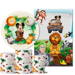 Kit Casado Veste Fácil Trio de Capas Cilindros + Painel Redondo + Painel Retangular Tema Mickey Safari 3 - 7560 - ESTAMPARIA NET 