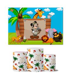 Trio de Capas Cilindros Veste Fácil + Painel Retangular Horizontal Tema Mickey Safari 3 - 7560 - ESTAMPARIA NET 