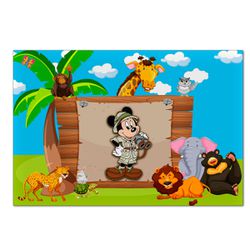 Painel Retangular Horizontal 2,20x1,50 Tema Mickey Safari 3 - 7560 - ESTAMPARIA NET 
