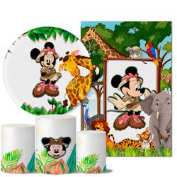 Kit Casado Veste Fácil Trio de Capas Cilindros + Painel Redondo + Painel Retangular Tema Minnie Safari 1 - 7561 - ESTAMPARIA NET 