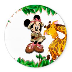 Painel Redondo Veste Fácil C/ Elástico 1,50x1,50 Tema Minnie Safari 1 - 7561 - ESTAMPARIA NET 