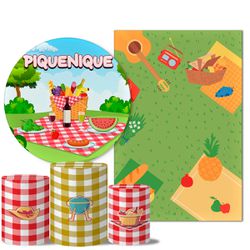 Kit Casado Veste Fácil Trio de Capas Cilindros + Painel Redondo + Painel Retangular Tema Piquenique - 7546 - ESTAMPARIA NET 