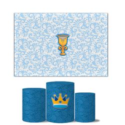 Trio de Capas Cilindros Veste Fácil + Painel Retangular Horizontal Tema Realeza Azul 2 - 7565 - ESTAMPARIA NET 