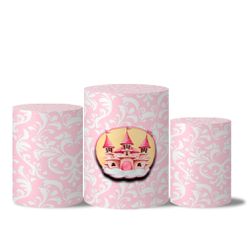 Trio de Capas de Cilindros Veste Fácil C/ Elástico Tema Realeza Rosa 2 - 7559 - ESTAMPARIA NET 