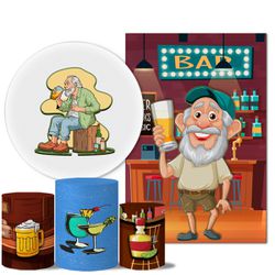 Kit Casado Veste Fácil Trio de Capas Cilindros + Painel Redondo + Painel Retangular Tema Velho do Bar - 7538 - ESTAMPARIA NET 