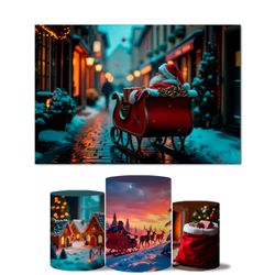 Trio Capas Cilindros + Painel Retangular Horizontal Feliz Natal 20 - 1967 - ESTAMPARIA NET 