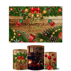 Trio Capas Cilindros + Painel Retangular Horizontal Feliz Natal 4 - Feliz Natal 4 - ESTAMPARIA NET 