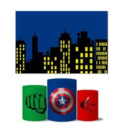 Trio Capas Cilindros + Painel Retangular Horizontal Vingadores - 075 - ESTAMPARIA NET 