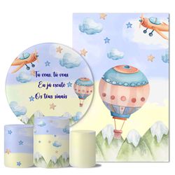 Kit Casado Veste Fácil Trio de Capas Cilindros + Painel Redondo + Painel Retangular Tema Tu Vens Azul - Tu Vens 1 - ESTAMPARIA NET 