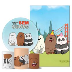 Kit Casado Veste Fácil Trio de Capas Cilindros + Painel Redondo + Painel Retangular Tema Urso sem Curso - 7985 - ESTAMPARIA NET 