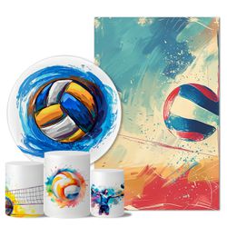 Kit Casado Veste Fácil Trio de Capas Cilindros + Painel Redondo + Painel Retangular Tema Volei - Volei - ESTAMPARIA NET 
