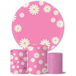 Trio Capas Cilindros + Painel Tema Margarida Rosa Veste Fácil - Margarida 1 - ESTAMPARIA NET 