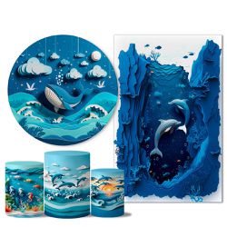 Trio Capas + Painéis Casado Tema Oceano Papercut - 1798 - ESTAMPARIA NET 
