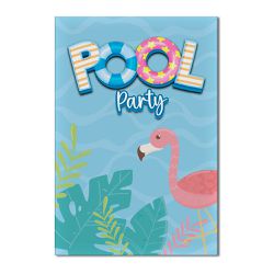 Painel Festa Retangular Pool Party Flamingo - Pool Party 2 - ESTAMPARIA NET 