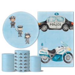 Trio Capas + Painéis Casado Tema Policial Baby - 1802 - ESTAMPARIA NET 