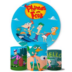 Trio Capas Cilindros + Painel Tema Phineas e Ferb Veste Fácil - 0040 - ESTAMPARIA NET 