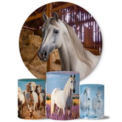 Trio Capas Cilindros + Painel Tema Cavalo Branco Veste Fácil - 00036660E - ESTAMPARIA NET 