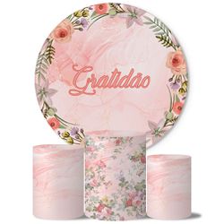 Trio Capas Cilindros + Painel Tema Gratidão Flores Veste Fácil - Gratidão 2 - ESTAMPARIA NET 