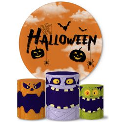 Trio Capas Cilindros + Painel Tema Halloween Doces ou Travessuras Veste Fácil - 00034550E - ESTAMPARIA NET 