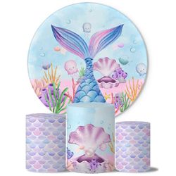 Trio Capas Cilindros + Painel Tema Sereia Aquarela Veste Fácil - Sereia 1 - ESTAMPARIA NET 