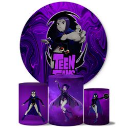 Trio Capas Cilindros + Painel Tema Teen Titans Ravena Veste Fácil - 0740 - ESTAMPARIA NET 