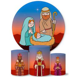 Trio Capas Cilindros + Painel Tema Natal Presépio 3 Veste Fácil - 00035371E - ESTAMPARIA NET 