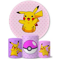 Trio Capas Cilindros + Painel Tema Pikachu Rosa Veste Fácil - 0695 - ESTAMPARIA NET 