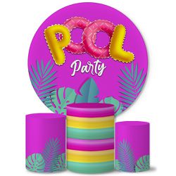 Trio Capas Cilindros + Painel Tema Pool Party Pink Veste Fácil - Pool Party 4 - ESTAMPARIA NET 