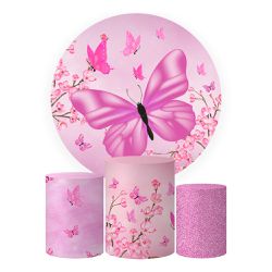 Trio Capas Cilindros + Painel Tema Borboleta Rosa Veste Fácil - Borboleta 3 - ESTAMPARIA NET 