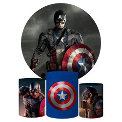 Trio Capas Cilindros + Painel Tema Capitão América Veste Fácil - 078 - ESTAMPARIA NET 