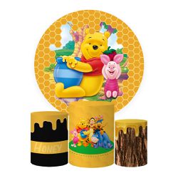 Trio Capas Cilindros + Painel Tema Ursinho Pooh Veste Fácil - C59 - ESTAMPARIA NET 