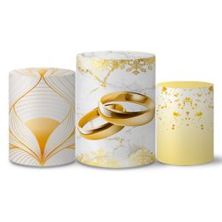 Trio Capas Cilindros Tema Bodas de Ouro Veste Fácil C/ Elástico - 00037242E - ESTAMPARIA NET 