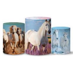 Trio Capas Cilindros Tema Cavalo Branco Veste Fácil C/ Elástico - 00036664E - ESTAMPARIA NET 