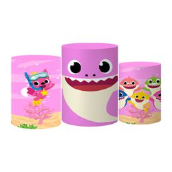 Trio Capas Cilindros Tema Baby Shark Rosa Veste Fácil C/ Elástico - 058 - ESTAMPARIA NET 