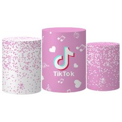 Trio Capas Cilindro Tema Tik Tok Rosa Veste Fácil C/ Elástico - 080 - ESTAMPARIA NET 