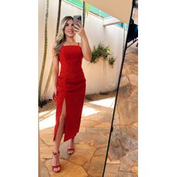 Vestido Midi Linho Vermelho - VFVM012 - ESTILO IT