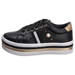 Tênis Feminino Plataforma Preto/Pérola - PEROPTO - Estilo Shoes