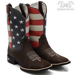 Bota Texana Bandeira USA Estilo Snaker - SNK - SB Sistema Bruto