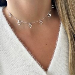 Choker Pingente Coração Vazado em Prata 925 - EVELISEPOLOJOIAS