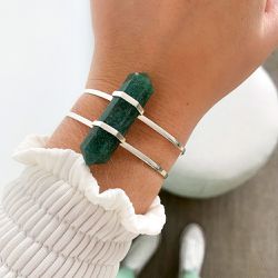 Bracelete Cristal Quartzo Verde Ajustável em Prata... - EVELISEPOLOJOIAS